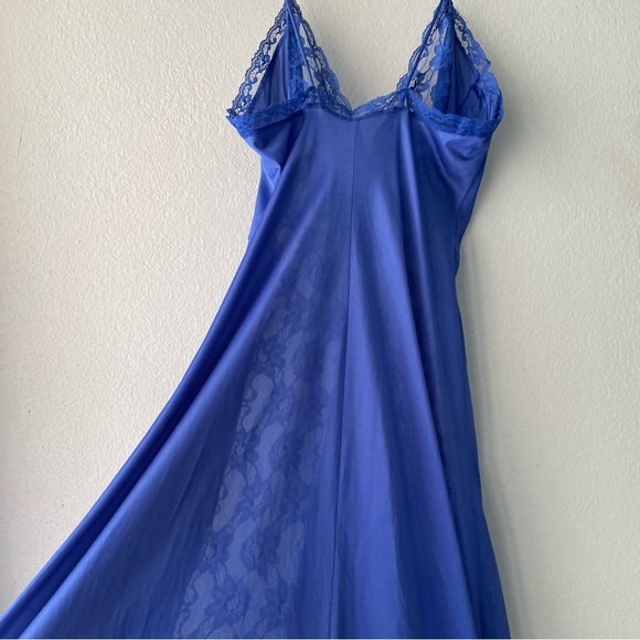 Vae Mode | Vintage 80s Cobalt Blue Lace Front Long Slip Dress Lingerie Nightgown - Picture 9 of 14